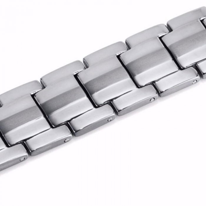 Bratara inox argintie cu magneti, turmalina, germaniu si anioni [9]