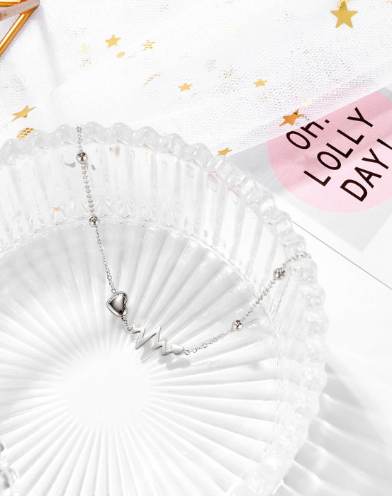 Bratara inox argintie cu simbol puls si inima – Energie si emotie pura [5]