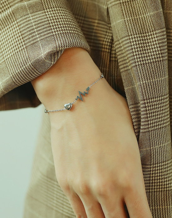 Bratara inox argintie cu simbol puls si inima – Energie si emotie pura [2]