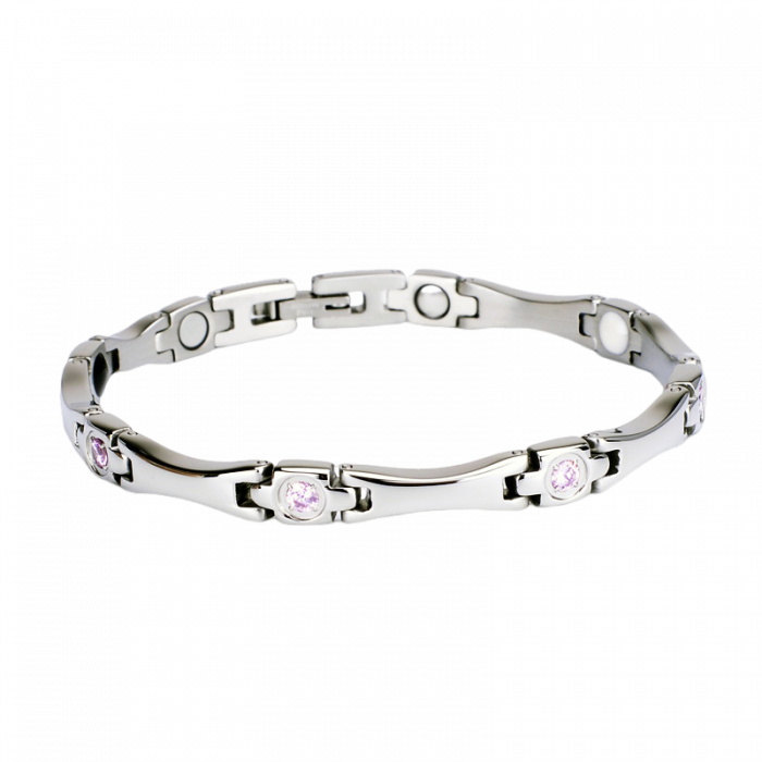 Bratara inox argintie cu zirconii, magneti, turmalina, germaniu si anioni [1]