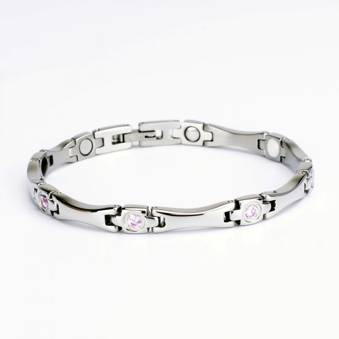 Bratara inox argintie cu zirconii, magneti, turmalina, germaniu si anioni [5]