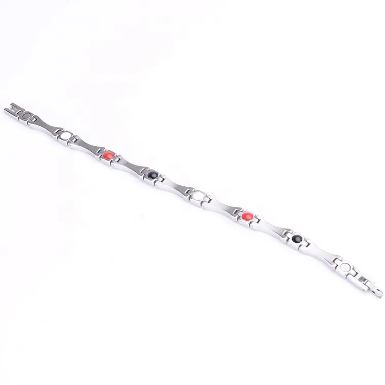 Bratara inox argintie cu zirconii, magneti, turmalina, germaniu si anioni [3]