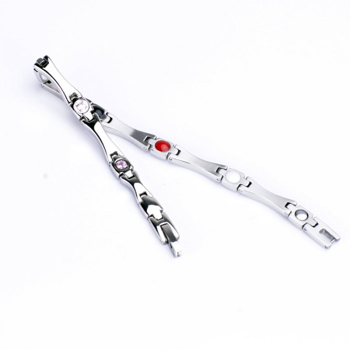 Bratara inox argintie cu zirconii, magneti, turmalina, germaniu si anioni [6]