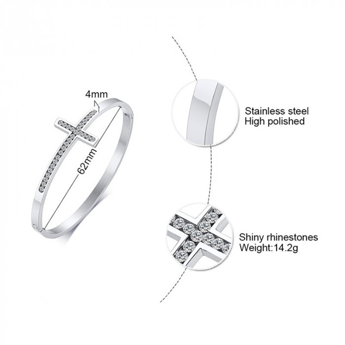 Bratara inox au roz cruce cu zirconii [5]