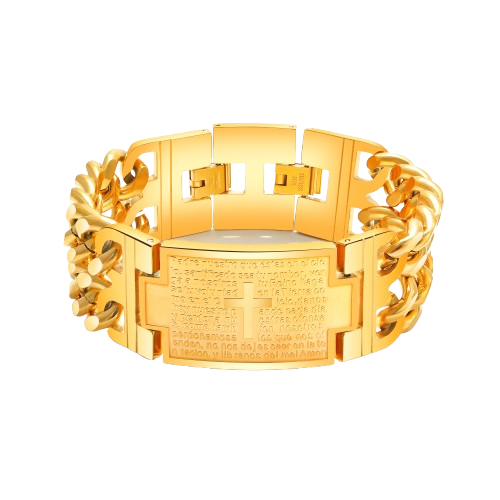 Bratara inox aurie reglabila cu cruce si rugaciune – Credinta si eleganta masculina [1]