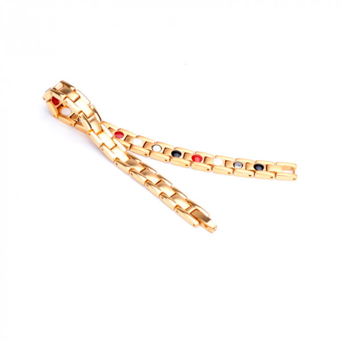 Bratara inox aurie cu magneti, turmalina, germaniu si anioni [7]