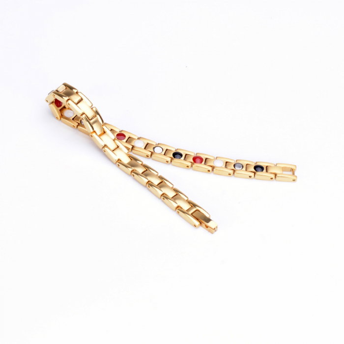 Bratara inox aurie cu magneti, turmalina, germaniu si anioni [3]