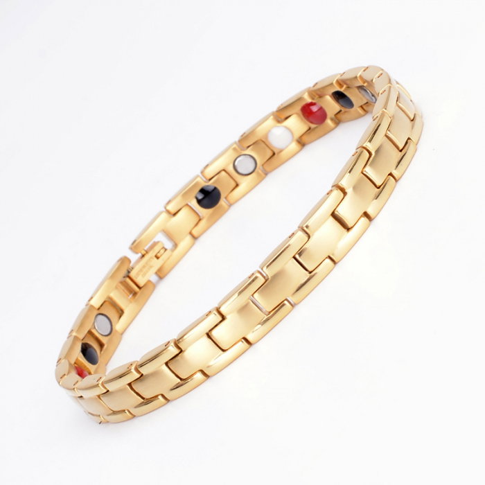 Bratara inox aurie cu magneti, turmalina, germaniu si anioni [5]
