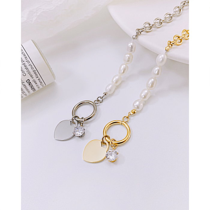 Bratara inox placata cu aur 18 k cu perle naturale si pandantiv inima – Eleganta si rafinament modern [8]