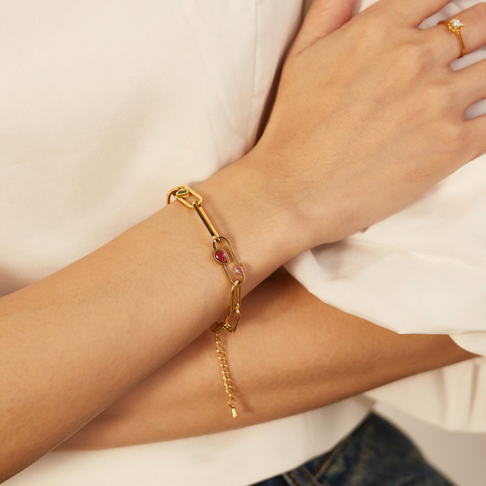 Bratara inox auriu Elegance cu zirconii colorate [5]