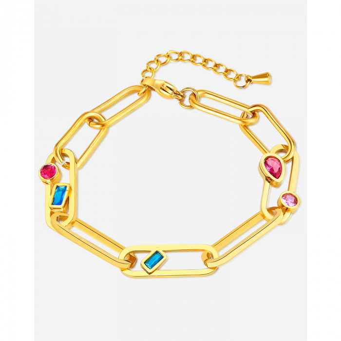 Bratara inox auriu Elegance cu zirconii colorate [12]