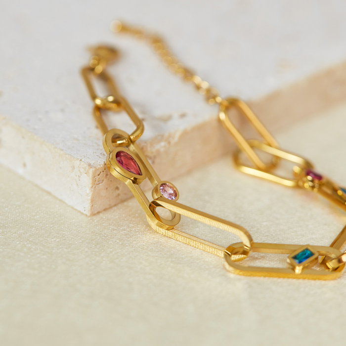 Bratara inox auriu Elegance cu zirconii colorate [4]