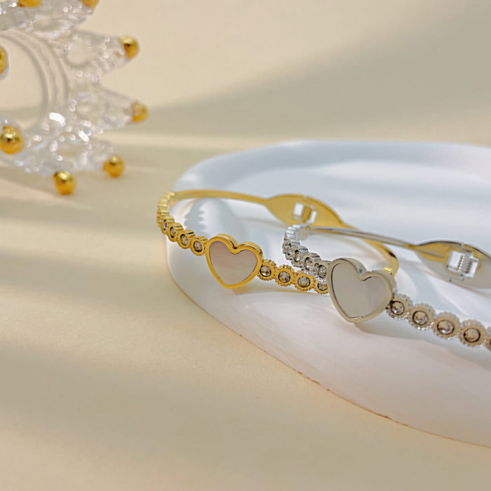 Bratara inox auriu inima cu abalone si zirconii [4]