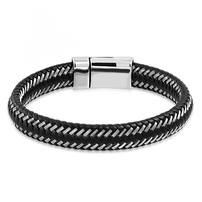 Bratara inox cu ancora si piele neagra impletita [2]