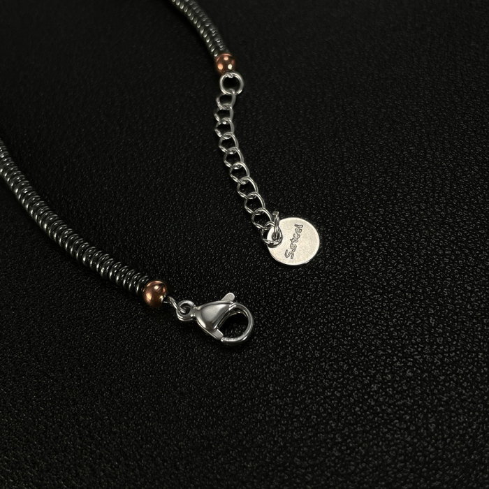 Bratara inox cu hematit, margele aurii si cruciulita [8]