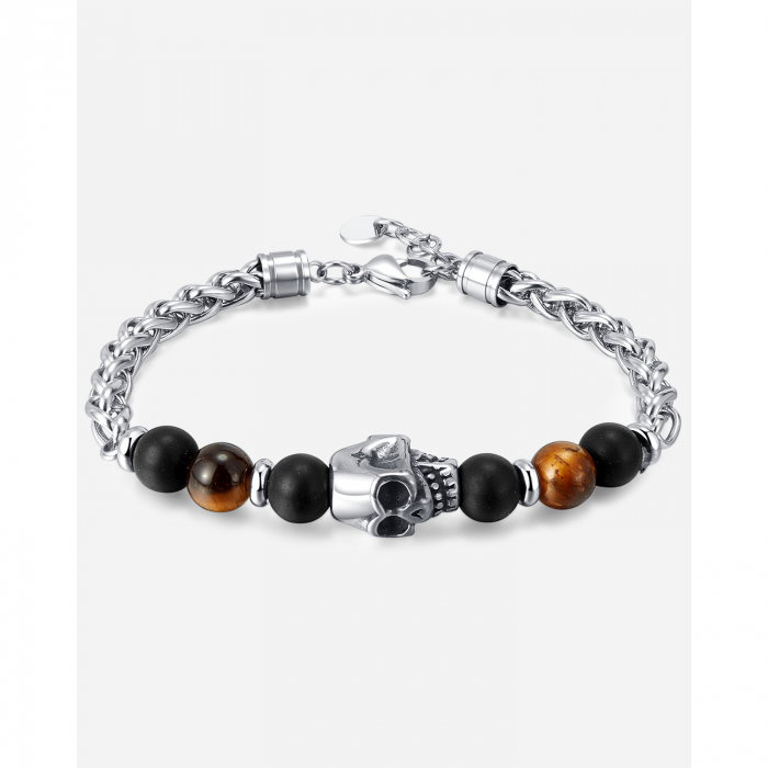 Bratara inox cu Ochi de Tigru si Craniu [15]