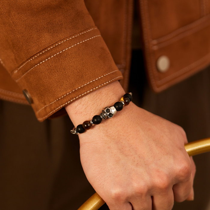 Bratara inox cu Ochi de Tigru si Craniu [4]