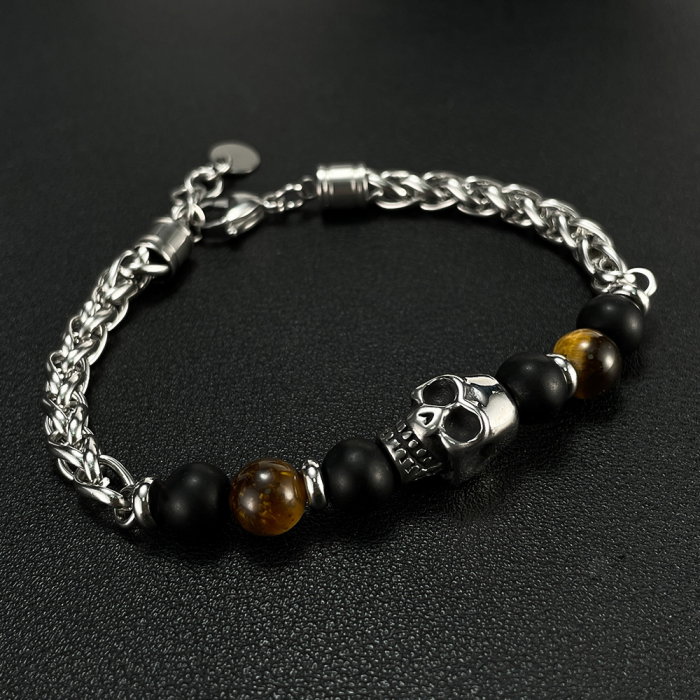 Bratara inox cu Ochi de Tigru si Craniu [11]