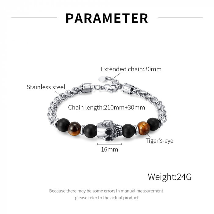 Bratara inox cu Ochi de Tigru si Craniu [8]