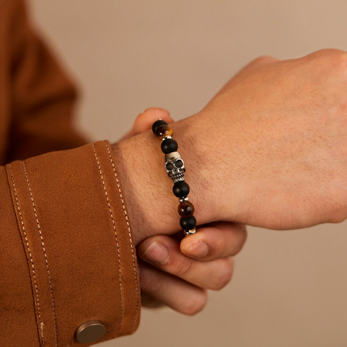 Bratara inox cu Ochi de Tigru si Craniu [10]