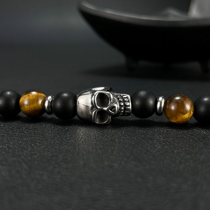 Bratara inox cu Ochi de Tigru si Craniu [12]