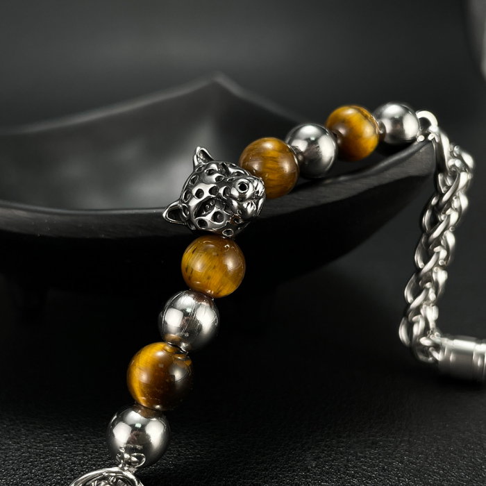 Bratara inox cu Ochi de Tigru si Cap de Leopard [12]