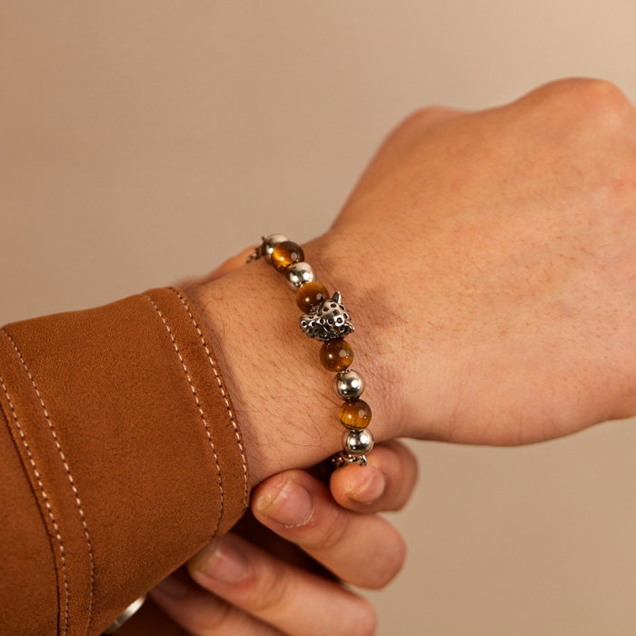 Bratara inox cu Ochi de Tigru si Cap de Leopard [11]