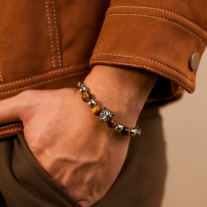 Bratara inox cu Ochi de Tigru si Cap de Leopard [2]