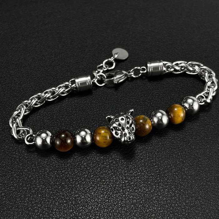 Bratara inox cu Ochi de Tigru si Cap de Leopard [3]