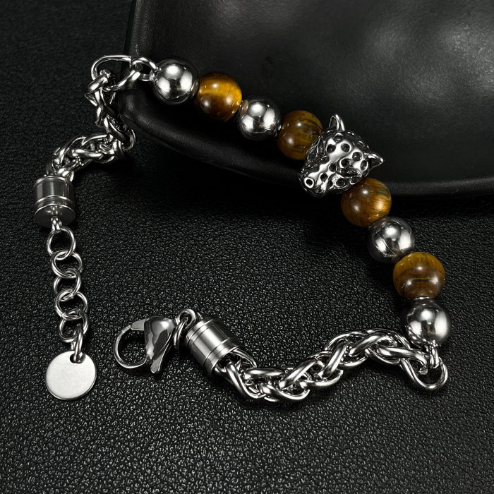 Bratara inox cu Ochi de Tigru si Cap de Leopard [5]