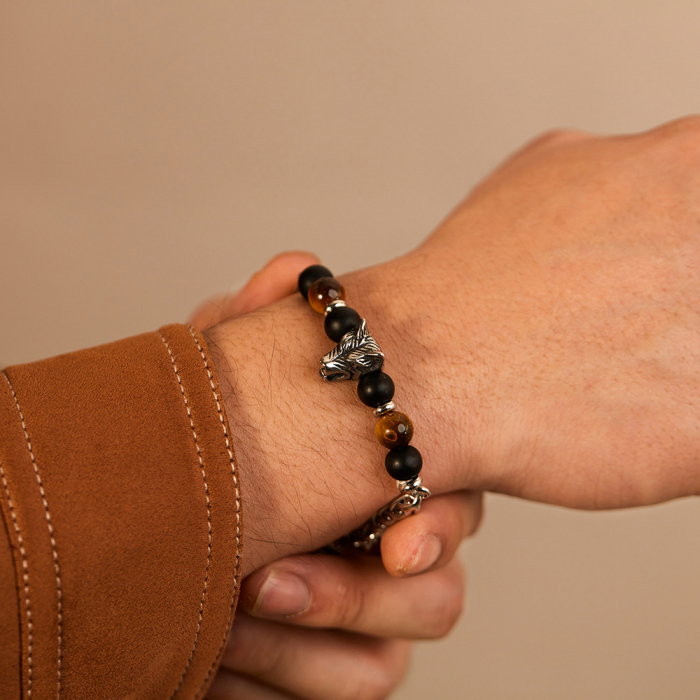 Bratara inox cu Ochi de Tigru si Cap de Lup [8]