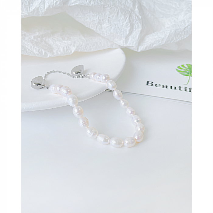 Bratara inox cu perle si inimioare [4]