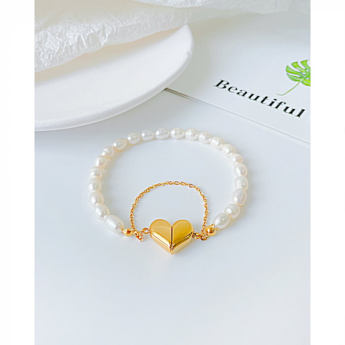 Bratara inox cu perle si inimioare [5]