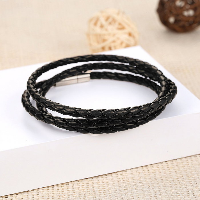 Bratara / Colier din piele neagra impletita cu inchidere magnetica, BSTF0006 [5]