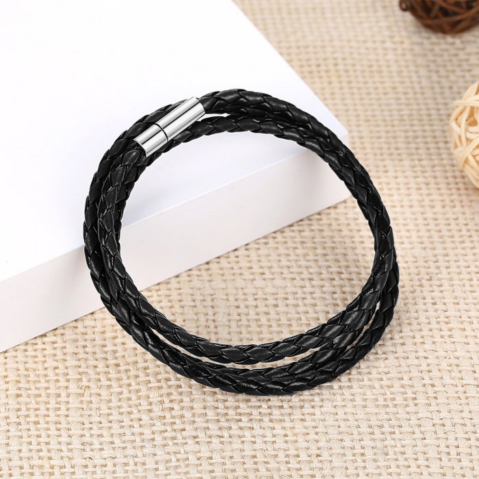 Bratara / Colier din piele neagra impletita cu inchidere magnetica, BSTF0006 [3]