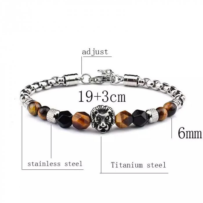 Bratara inox cu pietre semipretioase si Cap de Leu [3]