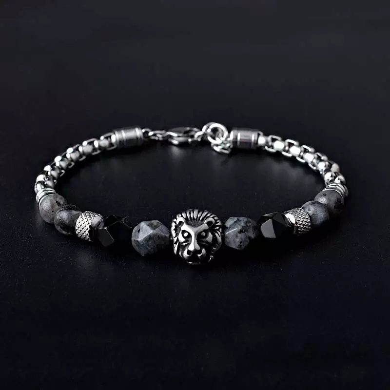 Bratara inox cu pietre semipretioase si Cap de Leu [2]