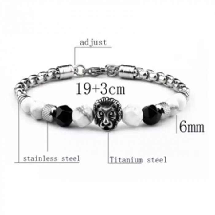 Bratara inox cu pietre semipretioase si Cap de Leu [2]