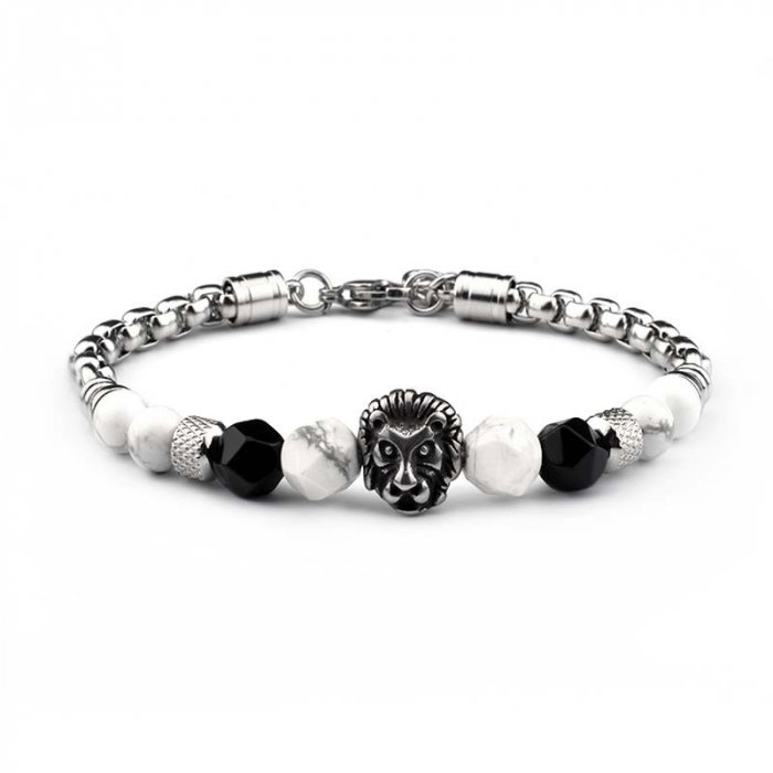 Bratara inox cu pietre semipretioase si Cap de Leu [1]