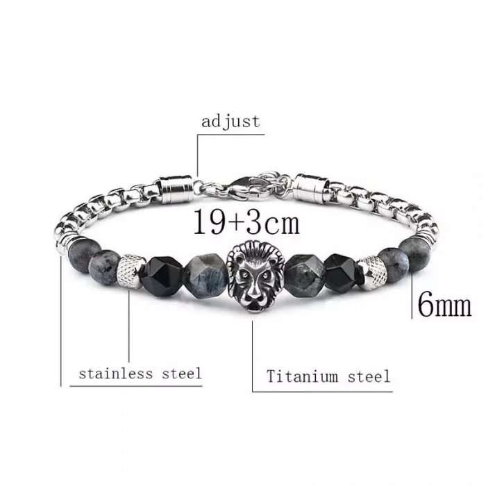 Bratara inox cu pietre semipretioase si Cap de Leu [3]