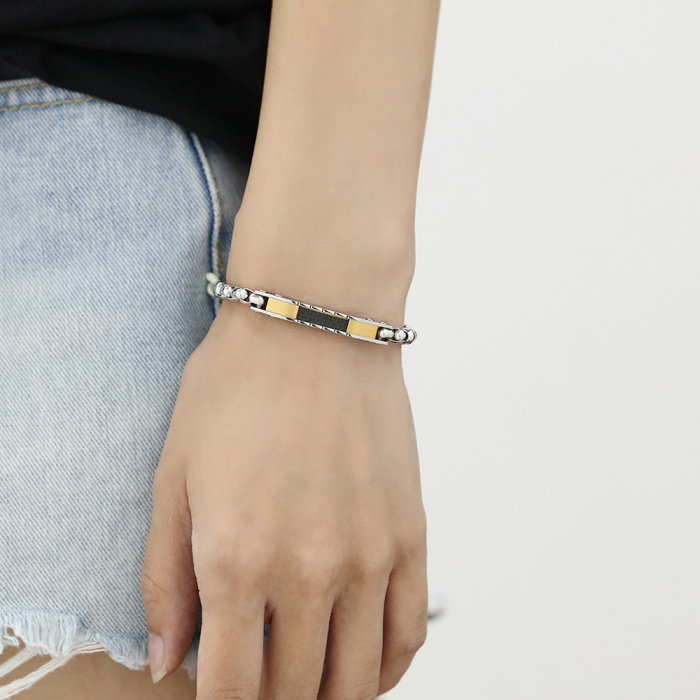 Bratara Unisex din inox cu placata aurie si fibra de carbon – Eleganta moderna [3]