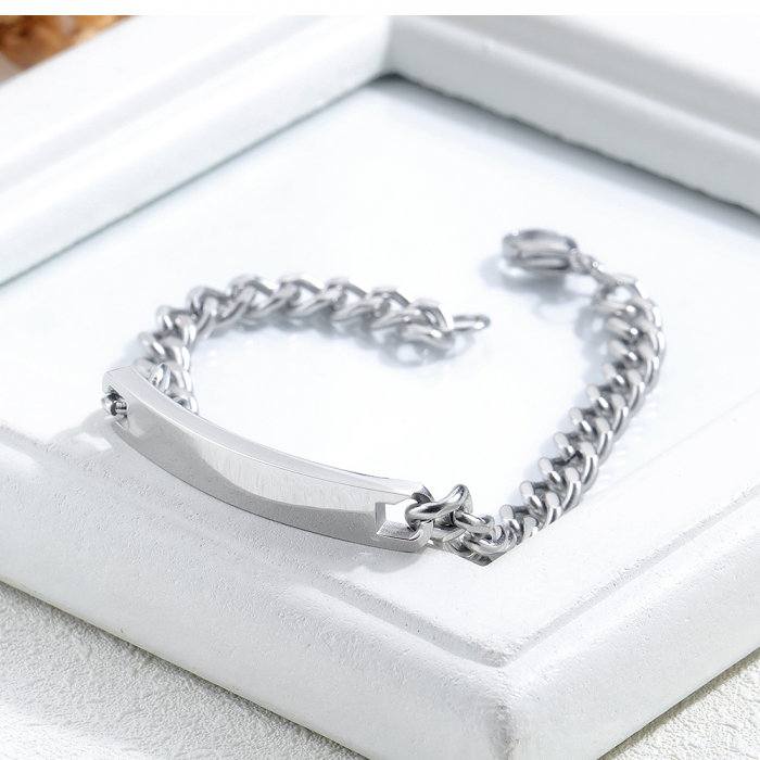 Bratara inox cu placuta curbata si lant 21 cm [6]