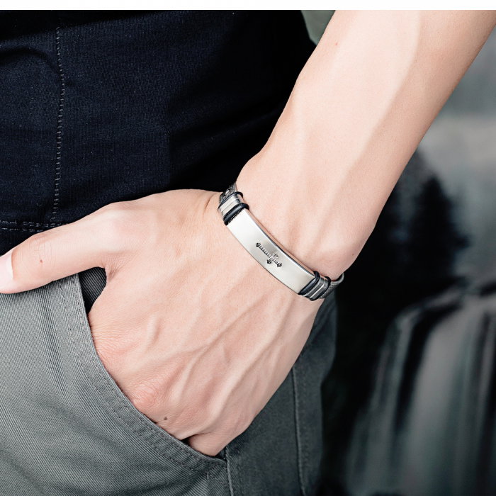 Bratara inox cu placuta argintie si cruce decupata [2]