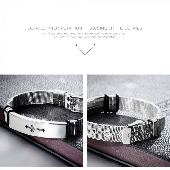 Bratara inox cu placuta argintie si cruce decupata [5]