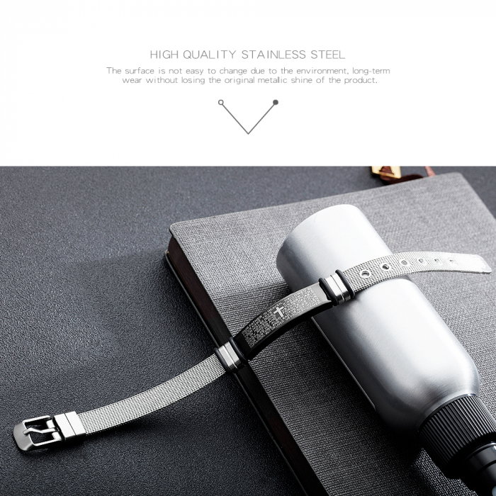 Bratara inox cu placuta neagra si cruce decupata [8]