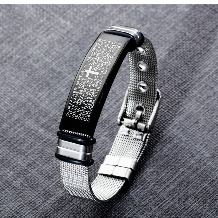 Bratara inox cu placuta neagra si cruce decupata [10]