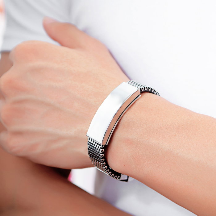 Bratara inox cu placuta argintie si magneti [2]