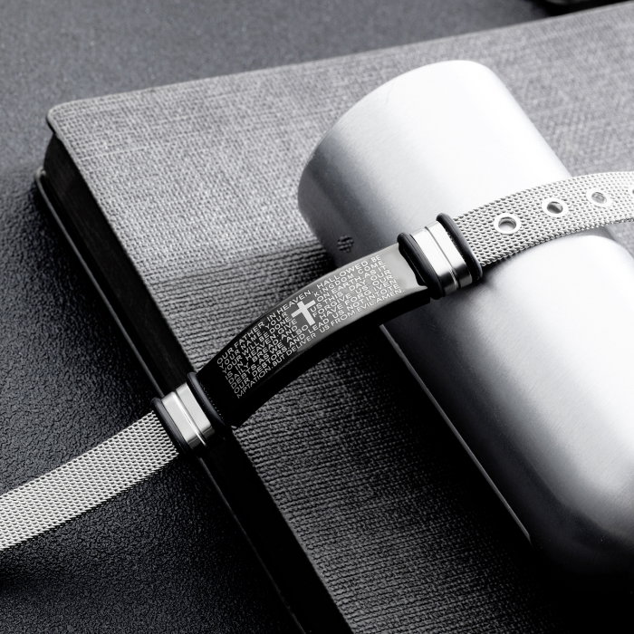 Bratara inox cu placuta neagra si cruce decupata [6]