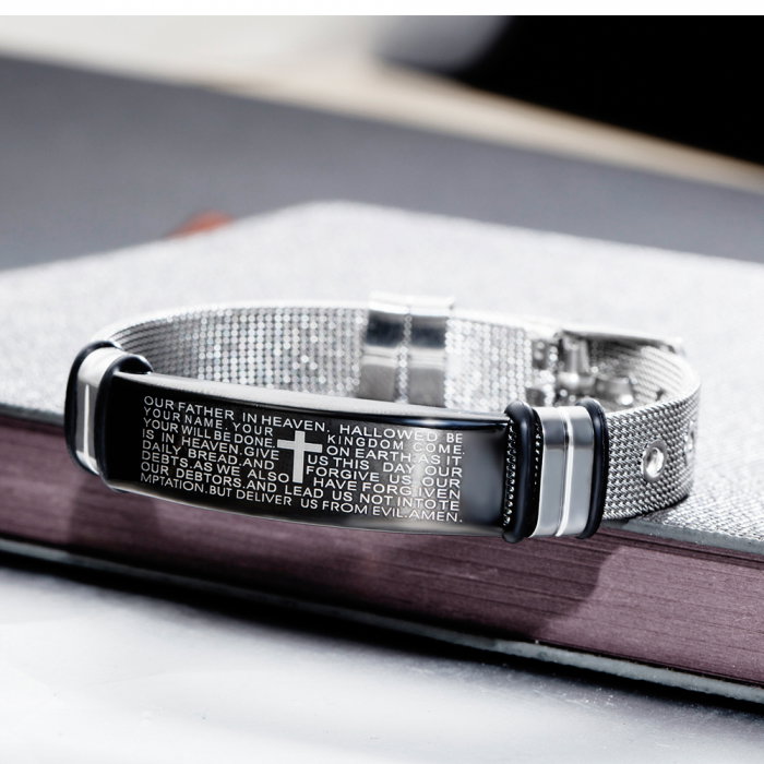 Bratara inox cu placuta neagra si cruce decupata [9]