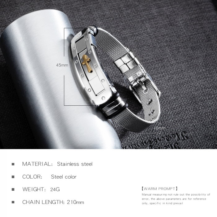 Bratara inox cu placuta argintie si cruce aurie [7]